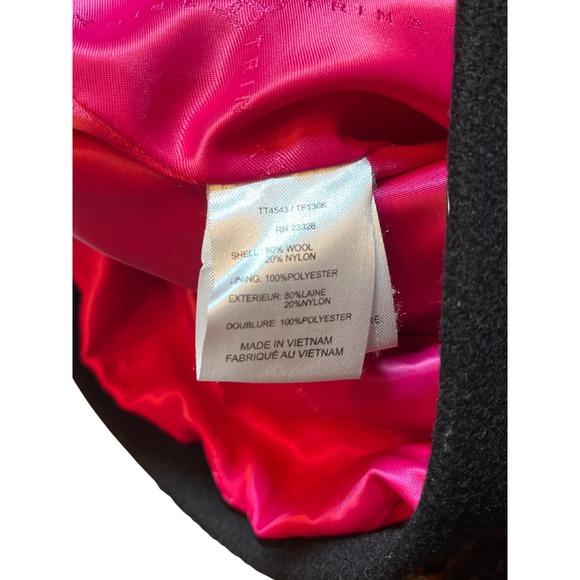 Trina Turk Parka Coat 8 Black Pink Bailey Wool Blend Duffle Coyote Fur Trim Hood - Picture 7 of 16